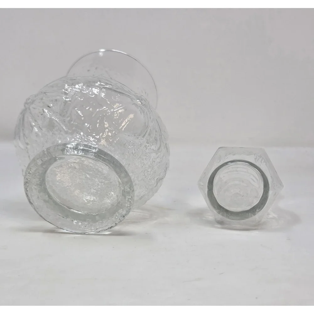 Vintage Crinkle Glass Vase Pair Clear MCM Pedestal Florist Vases Set of 2